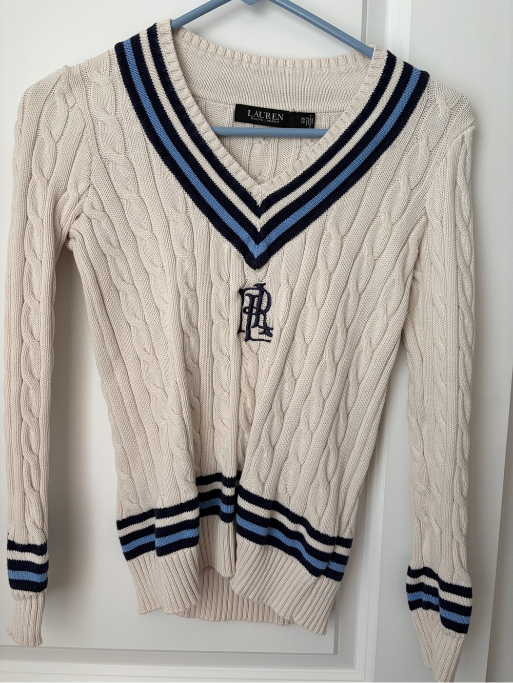 Lauren Ralph Lauren Cable Knit Cricket Sweater Cream Navy Women's XS